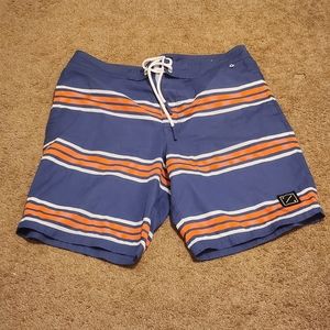 American Eagle Mens Medium Blue Orange Striped Boardshorts